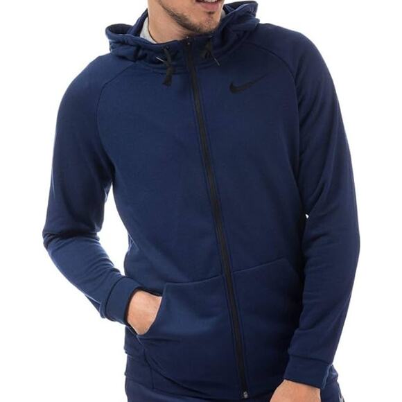 Nike Dri Fit Training Zip Up Hoodie Jacket Pockets Outdoor Athletic Blue Large - Picture 1 of 6